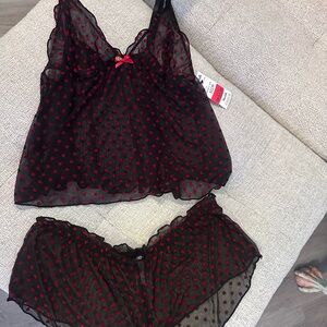 Daisy Fuentes Black and Red Polka Dot Chemise Set